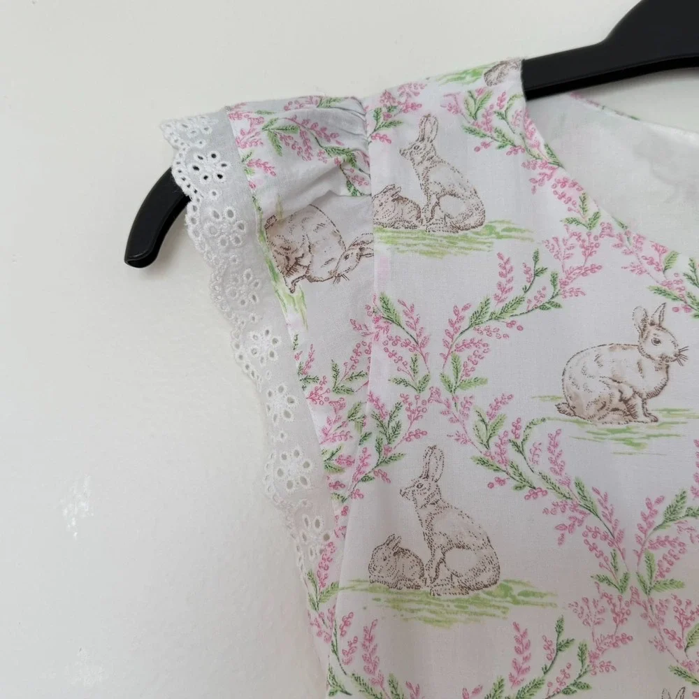 PLACE Girls Bunny Animal Print Fit & Flare Dress White‎ Pink Green Size 10/12